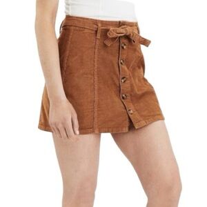 American Eagle High Rise A Line Corduroy Y2K Button Front Belted Tie Waist Skirt
